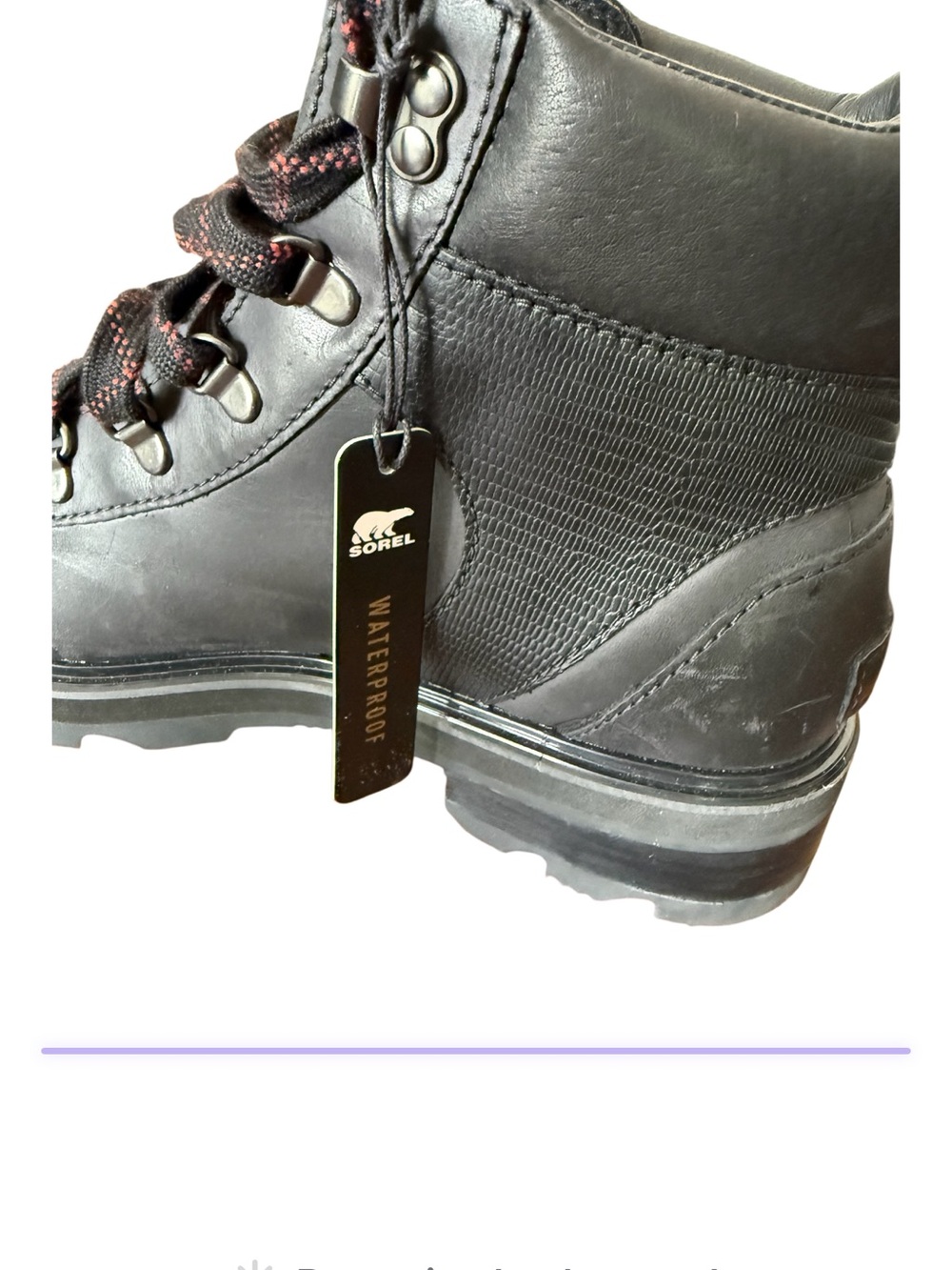 Sorel Lennox Waterproof Black Leather Hiking Boots with Red-Trim Laces-Size 10 - Picture 11 of 14